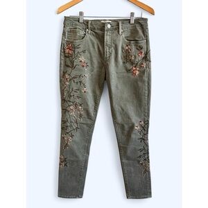 Driftwood Floral Embroidered Sage Green Jeans